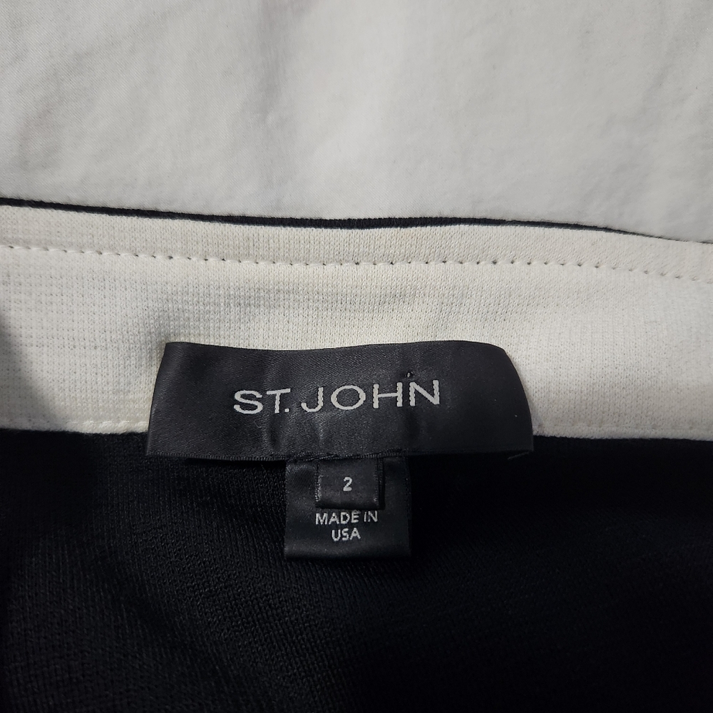 ST JOHN Jacket Size 2 Black Ivory Santana Knit Blazer - Picture 2 of 9
